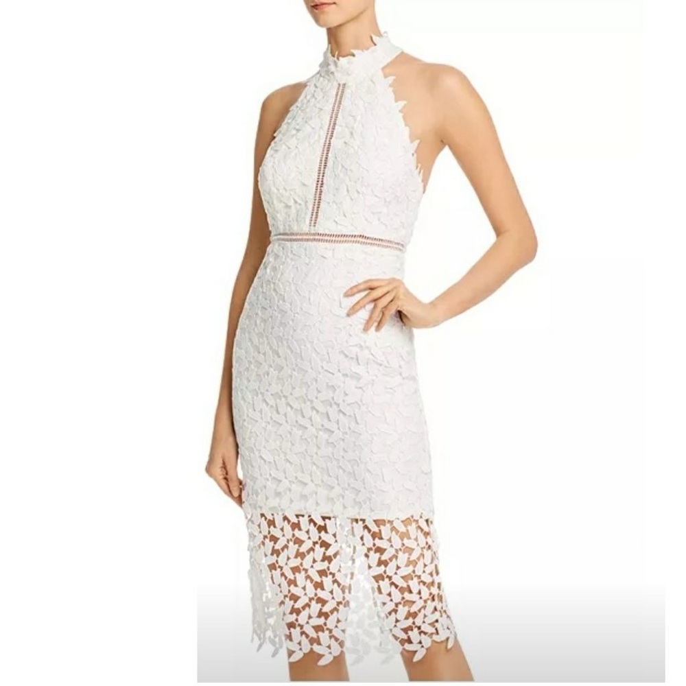Bardot White Halter Dress with Lace Details